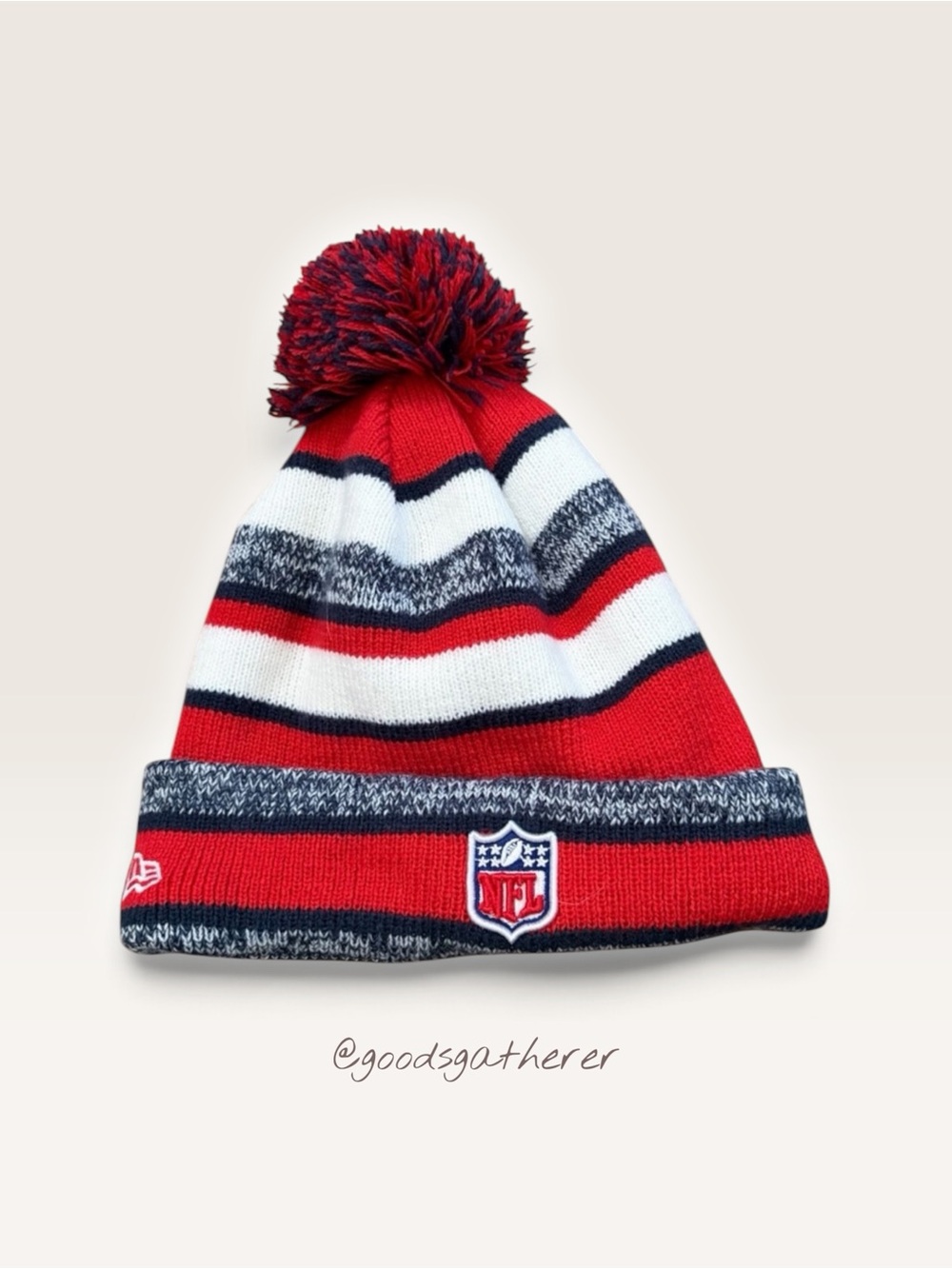 New England Patriots New Era Pom Beanie NFL Knit Hat Red Navy White OSFM